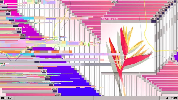 Besturingssysteem Desktop Display Glitch Fout Met Tropische Vogel Van Paradijs — Stockvector