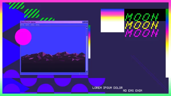 Elementos Geométricos Estéticos Retro Negrito Violeta Neon Cor Espaço Paisagem —  Vetores de Stock