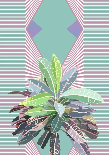 Planta Tropical Crotón Pastel Fondo Geométrico Dulce — Vector de stock