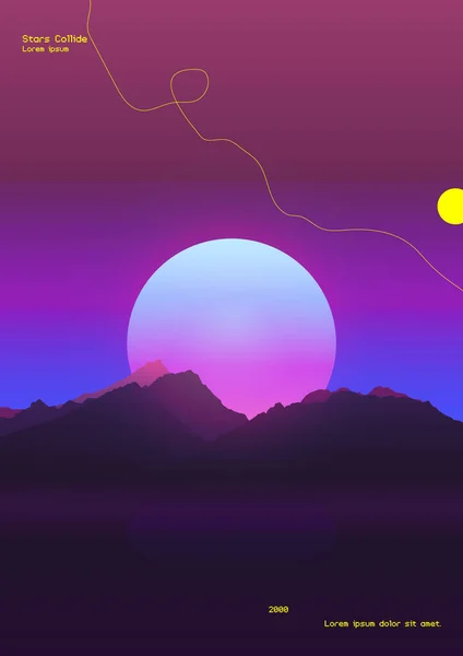 Retrowave Horské Vesmírné Scény Neonový Gradient Pozadí Šablony Estetický Pocit — Stockový vektor