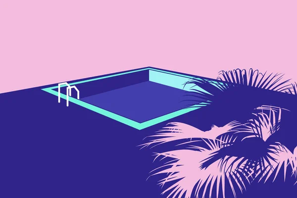 Piscina Mínima Plana Palmera Fondo Ilustración Estética Simple — Archivo Imágenes Vectoriales