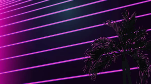 Ночной Неоновый Флуоресцентный Фон Пальмой Паровая Волна Ностальгическое Чувство — стоковый вектор