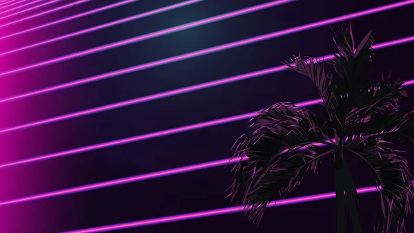 Fondo Fluorescente Neón Nocturno Con Palmera Vaporola Sensación Nostálgica — Archivo Imágenes Vectoriales