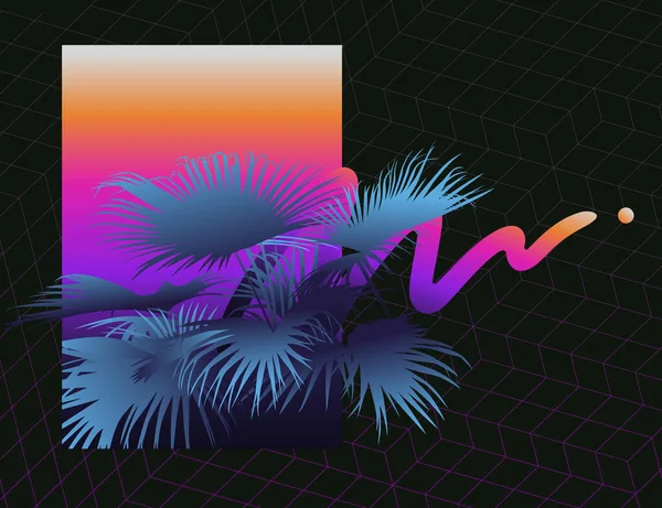 Vintage - retro palmiye ağacı retrowave / 80 'ler ilham verici elementler arkaplan şablonu