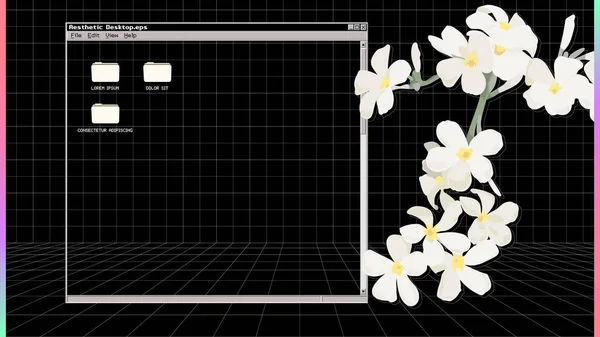 Perspective Πλέγμα Μαύρα Πλακάκια Και Λουλούδια Plumeria Πλαίσιο Στυλ Παράθυρα — Διανυσματικό Αρχείο