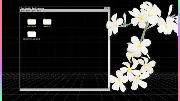 Perspektif ızgara siyah karolar ve çerçeve pencere stili ve dizin simgesi / düz tasarımı olan Plumeria çiçekleri