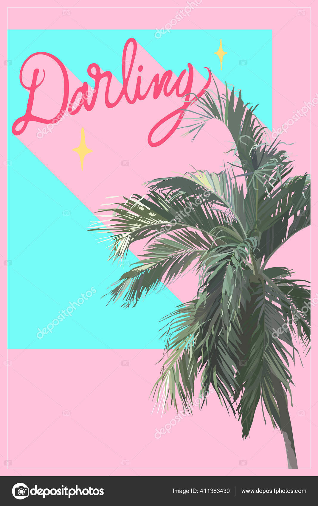 Tropical leaves frame. Summer Tropical palm tree on white background with  space for text. Summer mood, tropical background blank. Top view. Vector  illustration. Stock Vector