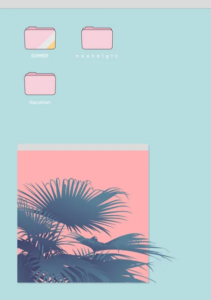 Пастельные Тропические Китайский Вентилятор Пальмы Дерево Винтажном Стиле Рамка Папки — стоковый вектор