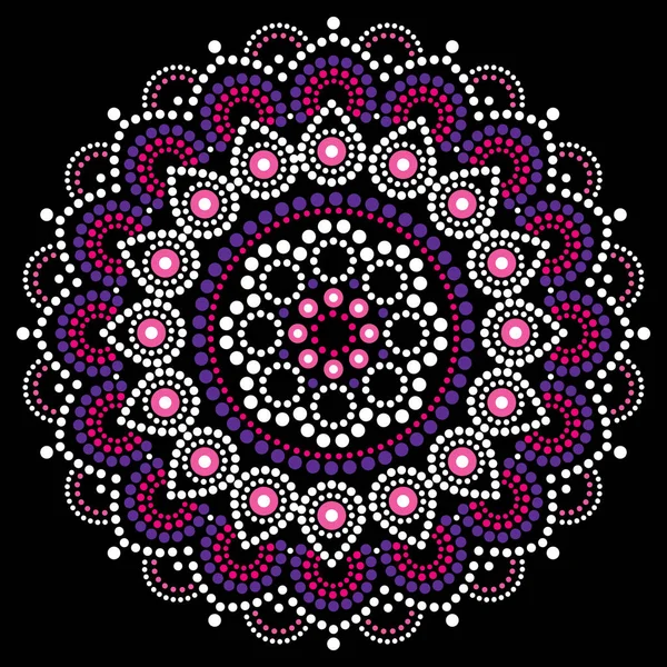 만다라 디자인 원주민 스타일 Boho 분홍색에서과 보라색 만다라는 검은색에 호주에서 — 스톡 벡터