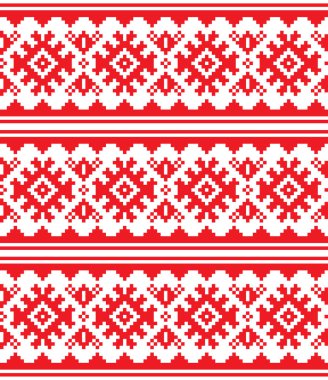 İskandinav, Nordic seamless modeli, Lapland uzun kırmızı Halk sanat tasarlamak vektör, Sami geleneksel nakış millet