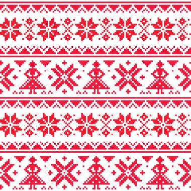 Geleneksel dikiş ve nakış tasarım Noel veya dikişsiz desen, Sami Lapland Halk sanat tarafından ilham vektör kış. Norveç, İsveç, Finlandiya ve kırmızı Murmansk Oblastı Rusya'nın geleneksel çapraz dikiş desenleri