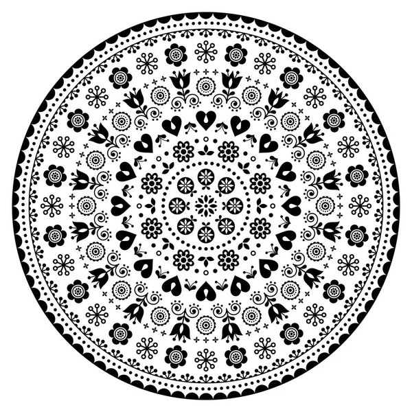 Floral Scandinavian Mandala Design Folk Art Seamless Vector Pattern Flowers — Stock Vector