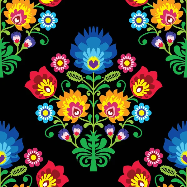 Seamless Folk Art Vector Pattern Polish Traditional Repetitive Design Flowers — Stock Vector