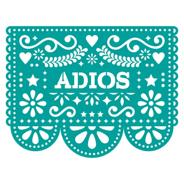 アディオス Papel Picado ベクター デザインやグリーティング カード さよならパーティー ガーランド紙花と幾何学的図形をカットします ターコイズ 残してパーティー装飾背景白で隔離でメキシコから伝統的な — ストックベクタ