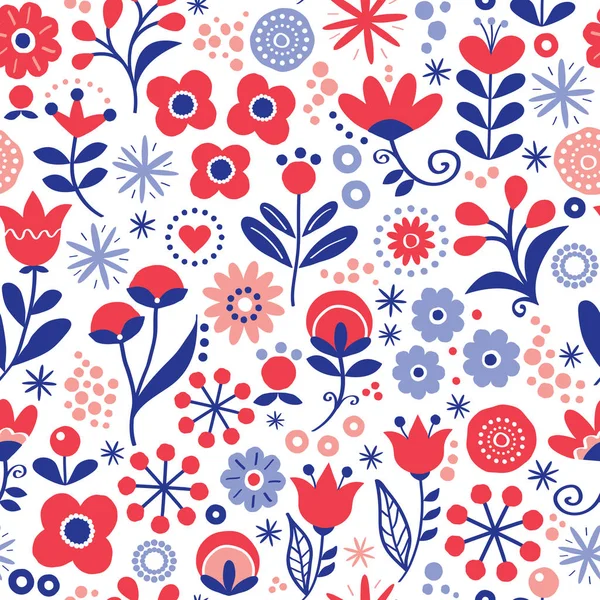 Wzór Kwiatowy Wektor Ręcznie Rysowane Vintage Stylu Skandynawskiego Wzornictwa Tekstyliów — Wektor stockowy