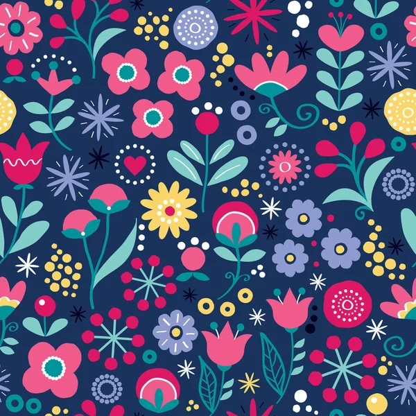 Florales Nahtloses Vektor Folk Art Muster Handgezeichnetes Vintage Textildesign Skandinavischen — Stockvektor