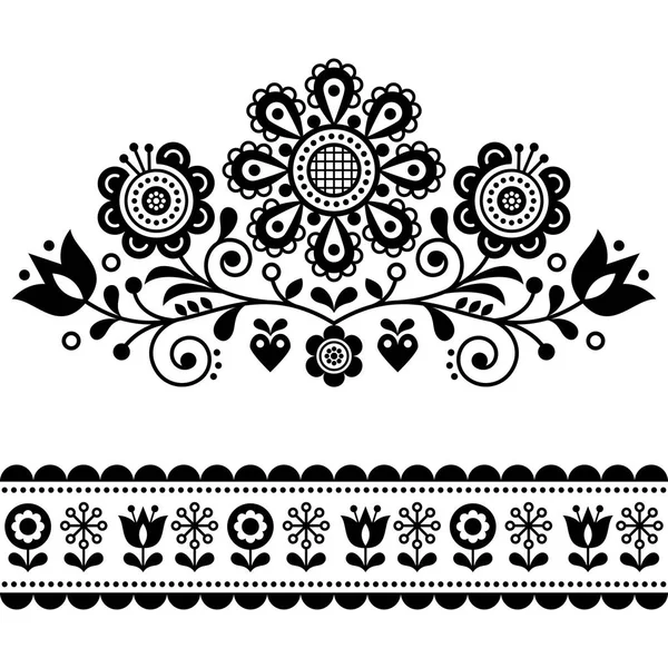 かわいい伝統的な白黒の飾り 掌スタイル スウェーデン語とノルウェー語刺繍 Styletraditional かわいいモノクロ飾り 掌スタイル 昔ながら見ると スウェーデン語とノルウェー語の刺繍スタイル — ストックベクタ