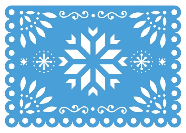 Weihnachtliches Papel Picado Vektordesign Mit Schneeflocke Mexikanische Winterpapierdekoration Blau Weißes — Stockvektor
