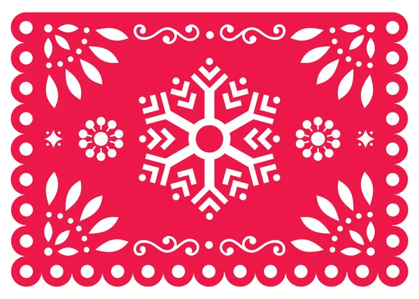 Christmas Papel Picado Vector Design Snowflake Mexican Winter Paper Decorations — Stock Vector