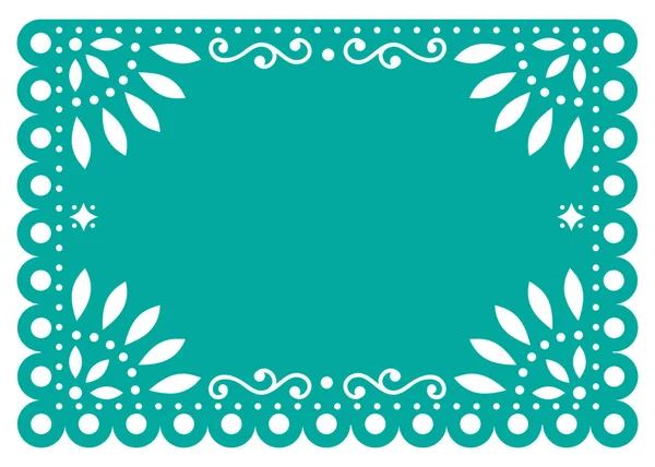 Papel Picado Vector Šablony Design Tyrkysové Mexické Papírová Dekorace Květinami — Stockový vektor
