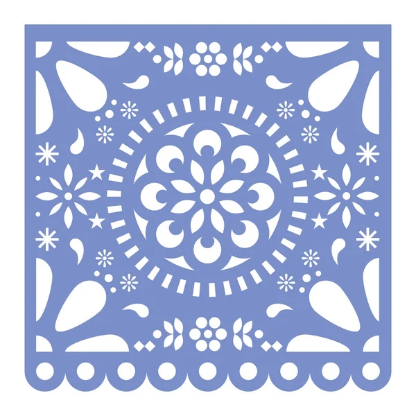 メキシコ Papel Picado カットアウト ベクトルのデザインは 花と幾何学模様でメキシコから幸せ紫紙フィエスタ装飾 テンプレート メキシコ 抽象と花飾り グリーティング — ストックベクタ