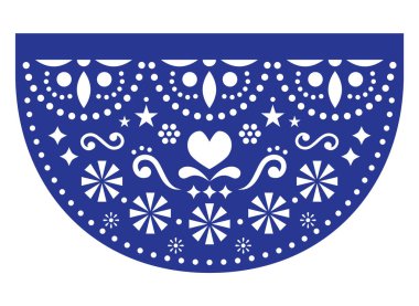 Meksika fiesta vektör şablon tasarım, çiçek ve geometrik desenli, geleneksel parti dekorasyon Meksika'dan kesip pasoyu Picadp kağıt. Daveti veya parti Aralık Meksika - tebrik kartı için mükemmel..... .sokak sanatı Lacivert arka plan esinlenerek