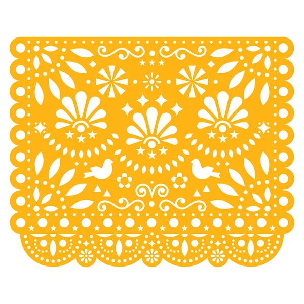 Papel Picado Vector Floral Design Birds Mexican Paper Decorations Template — Vector de stock