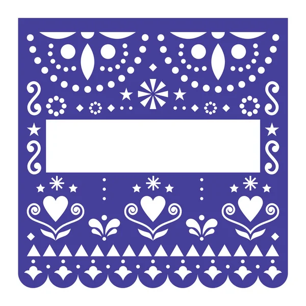 Papel Picado Plantilla Vector Diseño Mexicano Feliz Azul Marino Papel — Archivo Imágenes Vectoriales