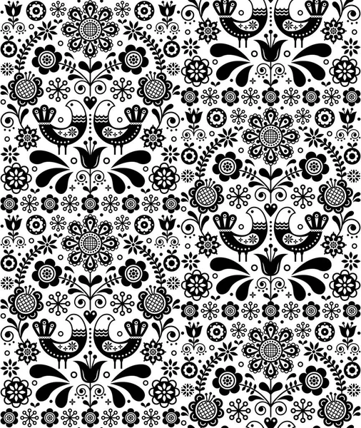 Patrón Vectores Arte Popular Inconsútil Escandinavo Fondo Floral Repetitivo Con — Vector de stock