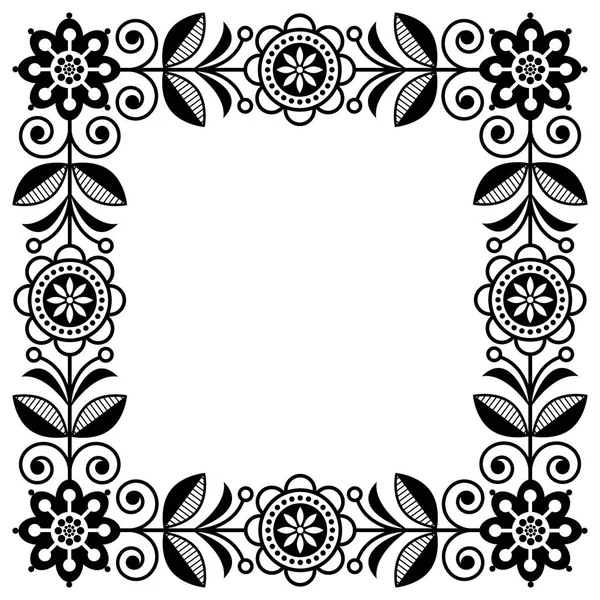 Cadre Vectoriel Art Populaire Scandinave Bordure Florale Mignonne Motif Carré — Image vectorielle