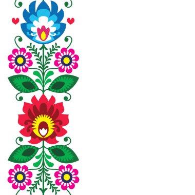 Halk sanat vektör tebrik kartı veya davet - Lehçe geleneksel desenle çiçek - Wycinanki Lowickie  