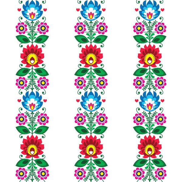 花のシームレスな民芸ベクトル パターン ポーランドの伝統的なデザイン Wycinanki Lowickie レトロな装飾花 スラブのカラフルな織物やポーランドから白 反復的な背景の壁紙デザイン — ストックベクタ