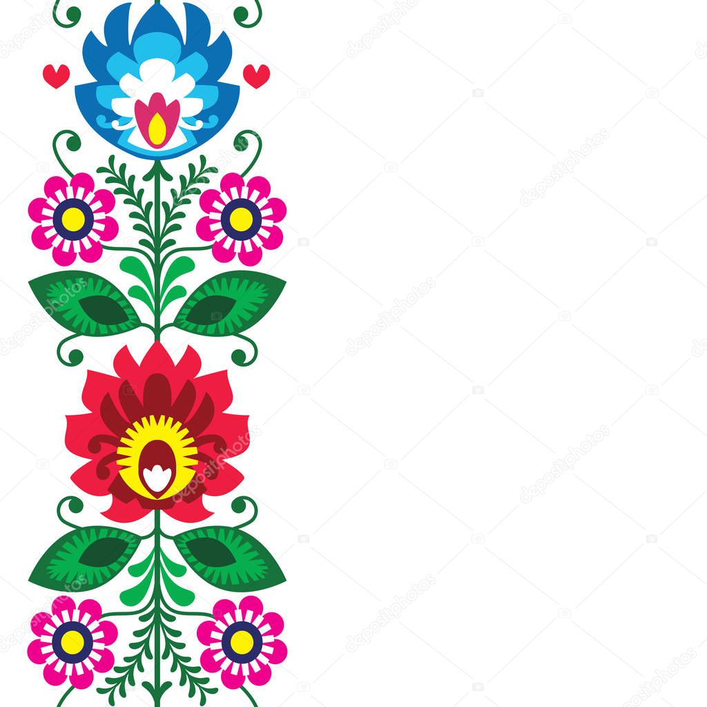 Folk art vector greeting card or invitation - Polish traditional pattern with flowers - Wycinanki Lowickie  