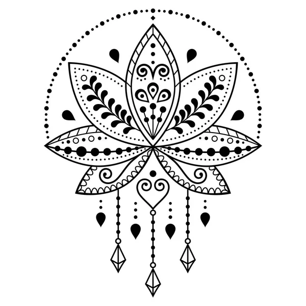 Indisk Lotus Blomma Vektor Mönster Mehndi Henna Tatuering Stil Yoga — Stock vektor