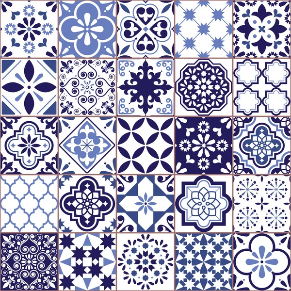 Португальский Вектор Azulejo Плитка Бесшовный Узор Лиссабон Ретро Старая Мозаика — стоковый вектор
