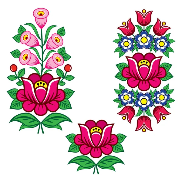 Volkskunst Polnische Vektor Designs Mit Blumen Für Hochzeitseinladung Grußkarte Zalipie — Stockvektor
