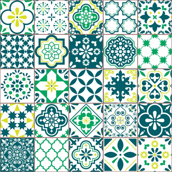 Padrão Vetorial Azulejo Azulejo Lisboa Retro Azulejos Antigos Mosaico Projeto — Vetor de Stock