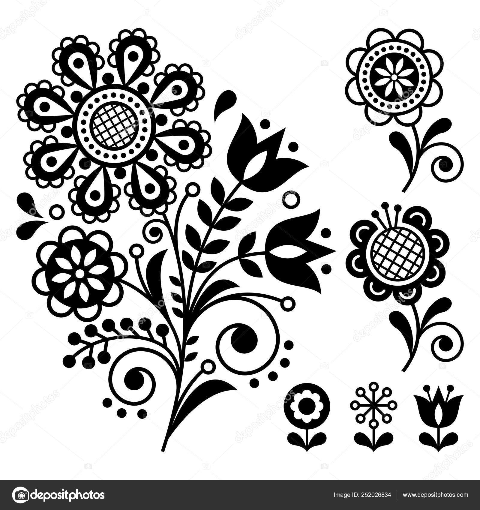 Floral Vector Design Folk Art Vector Ornament Flowers Scandinavian Black Stock Vector Image By C Redkoala 252026834
