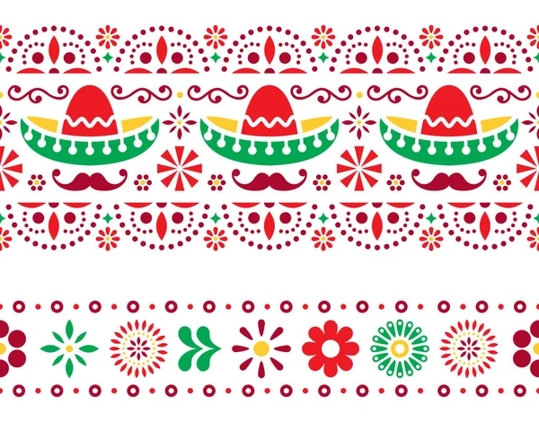 Mexican Seamless Vector Pattern Sombrero Mustache Flowers Textile Wallpaper Design — Stock Vector