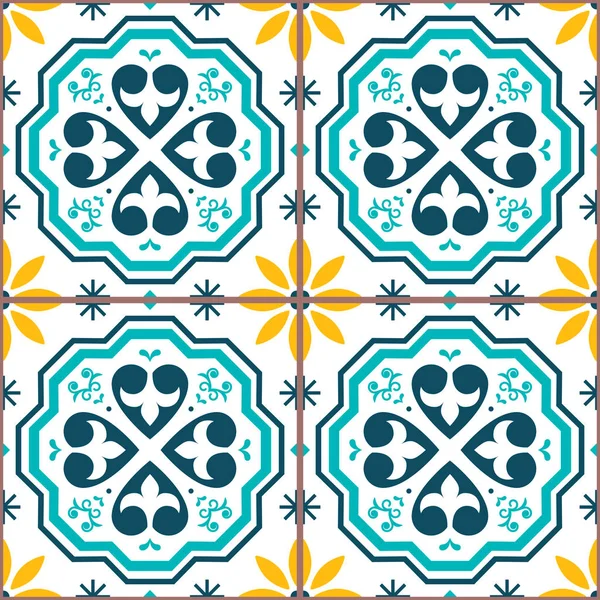 ポルトガルのタイル Azulejos ベクトルシームレスパターン 幾何学的な Repetitve デザイン テキスタイルや壁紙の背景 — ストックベクタ