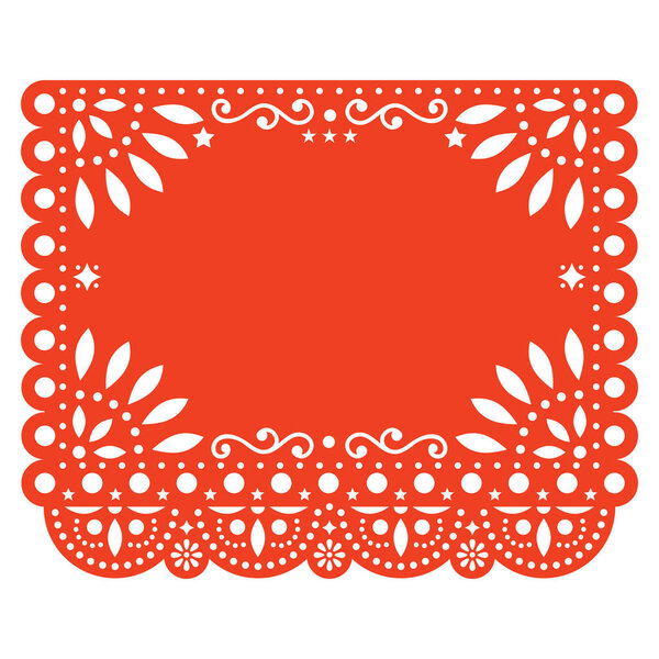Papel Picado vector floral template design with abstract shapes, Mexican paper decorations pattern in orange, traditional fiesta banner with empty space for text