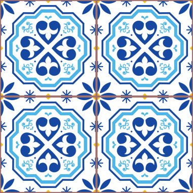 Portekiz fayans azulejos vektör Dikişsiz desen, geometrik nitroksa tasarım-Tekstil veya duvar kağıdı arka plan