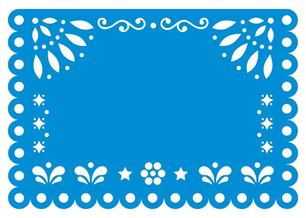 Papel Picado Vector Template Design Blue Text Mexican Paper Decoration — Stock Vector