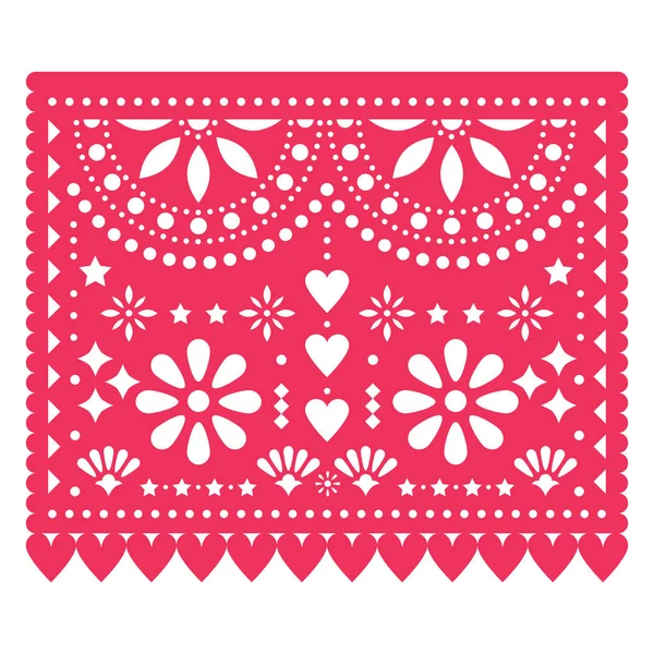 抽象的な形を持つ Papel Picado ベクトルフラワーテンプレートデザイン ピンクの赤でメキシコの紙の装飾パターン 伝統的なフィエスタバナー — ストックベクタ