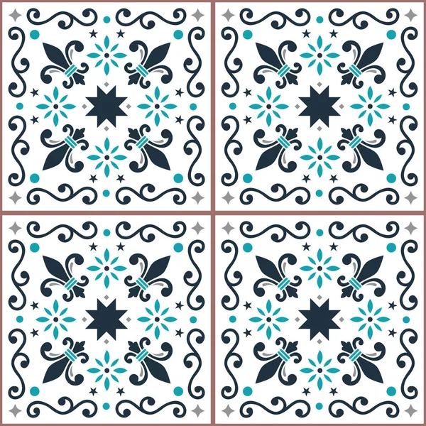アズレホスシームレスベクトルパターン ポルトガルのリスボンタイルデザインフルール 幾何学的形状 — ストックベクタ