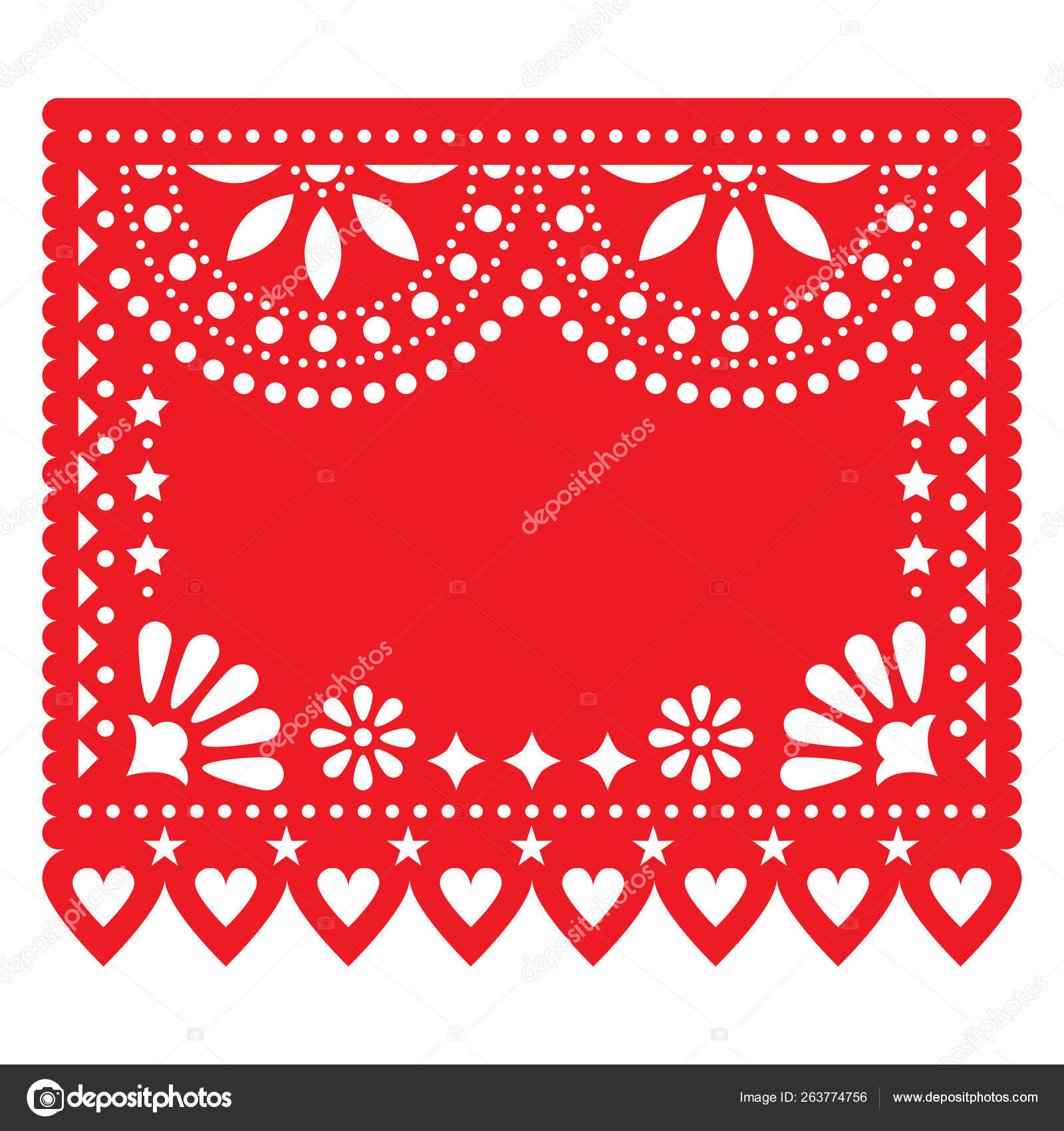 抽象的な形状 メキシコの紙の装飾パターン 伝統的なフィエスタバナーを持つパペルピカド赤ベクトル花のテンプレートデザイン  結婚式やバレンタインデーのためのグリーティングカード ストックベクター ©RedKoala 263774756, image size:1600x1700