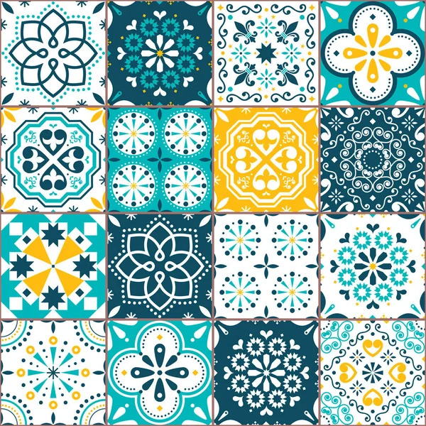 Lisbon Feljelo Vector Seamless Tiles Design Portuguese Retro Pattern Turqouoise — стоковый вектор
