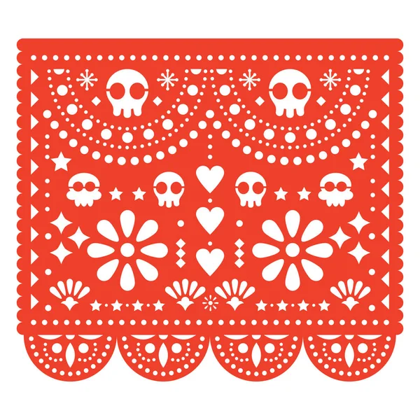 Skulls Papel Picado Vector Design Mexican Paper Cut Out Pattern — Stock Vector