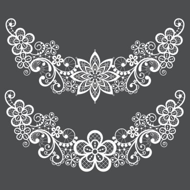 Vitnahe lace half wreath single vector pattern set - floral lace design collection, retro openwork background. Retro detailed ornaments - wedding or Valentine's Day lace decorations, greeting card