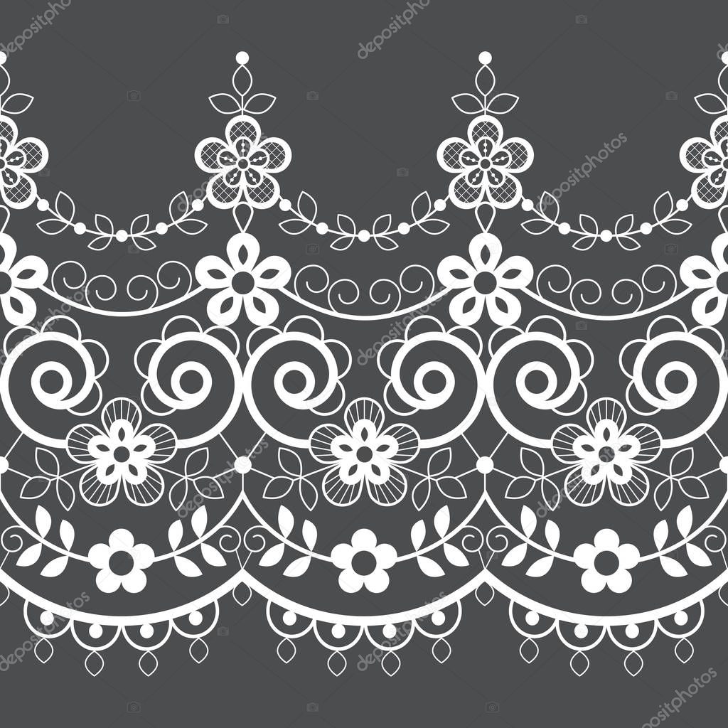Seamless lace vector vector pattern, white retro ornamental repetitive design with flowers - greeting card, textile design